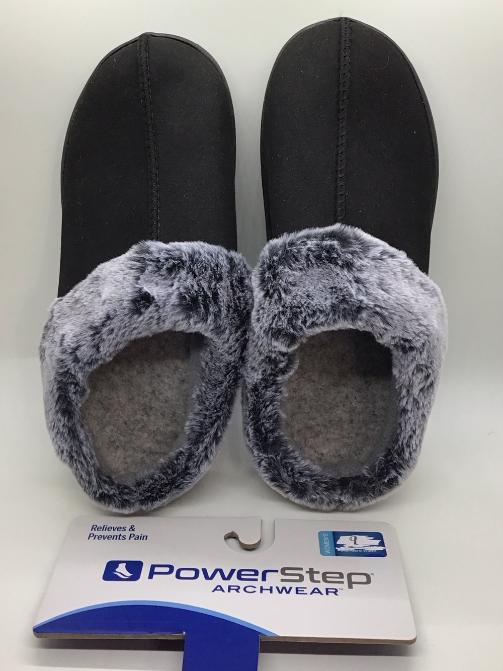 PowerStep Women's Black Faux-Fur Slip-On Slippers